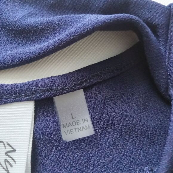 NY Collection Navy Blue Half Sleeve Asymmetrical Stretchy Blouse Women's Large - Picture 4 of 12